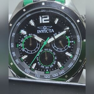 ⌚️Invicta Black and Green Chronograph Watch with Tachymeter
